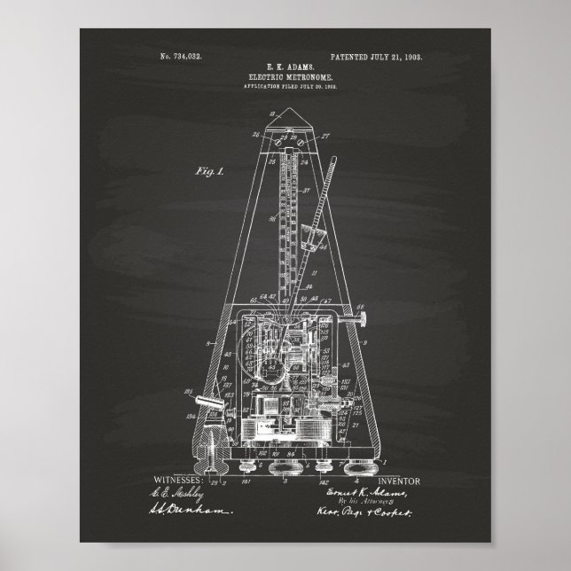 Electric Metronome 1903 Patent Art Chalkboard Poster (Framsidan)