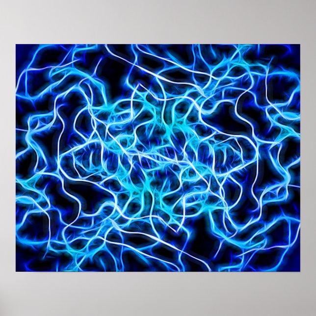 Electric Neon Blue Tesla Coil Lightning Poster (Framsidan)