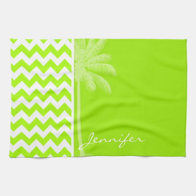 Electric Neon Lime Green Chevron; Tropical Handfla Kökshandduk (Horisontell)