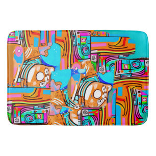 Electric Orange & Cyan Dreams - Abstrakt Pop Desig Badrumsmatta