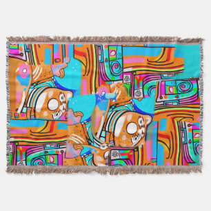 Electric Orange & Cyan Dreams - Abstrakt Pop Desig Filt