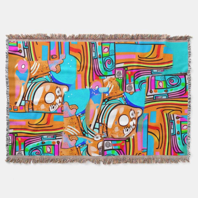 Electric Orange & Cyan Dreams - Abstrakt Pop Desig Filt (Framsidan)