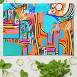 Electric Orange & Cyan Dreams - Abstrakt Pop Desig Kökshandduk