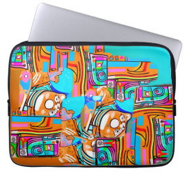 Electric Orange & Cyan Dreams - Abstrakt Pop Desig Laptop Fodral
