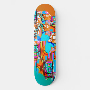 Electric Orange & Cyan Dreams - Abstrakt Pop Desig Mini Skateboard Bräda 18,5 Cm