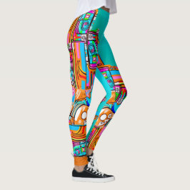 Electric Orange & Turcouise Dreams - Abstrakt Pop Leggings