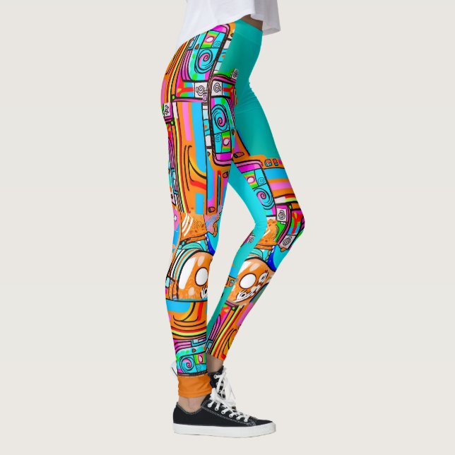 Electric Orange & Turcouise Dreams - Abstrakt Pop Leggings (Höger)