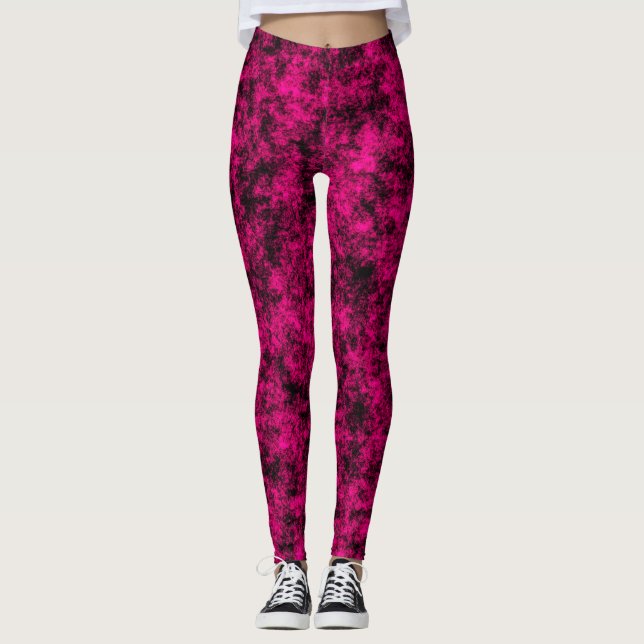Electric Pink & Black Abstract Marble Leggings (Framsida)