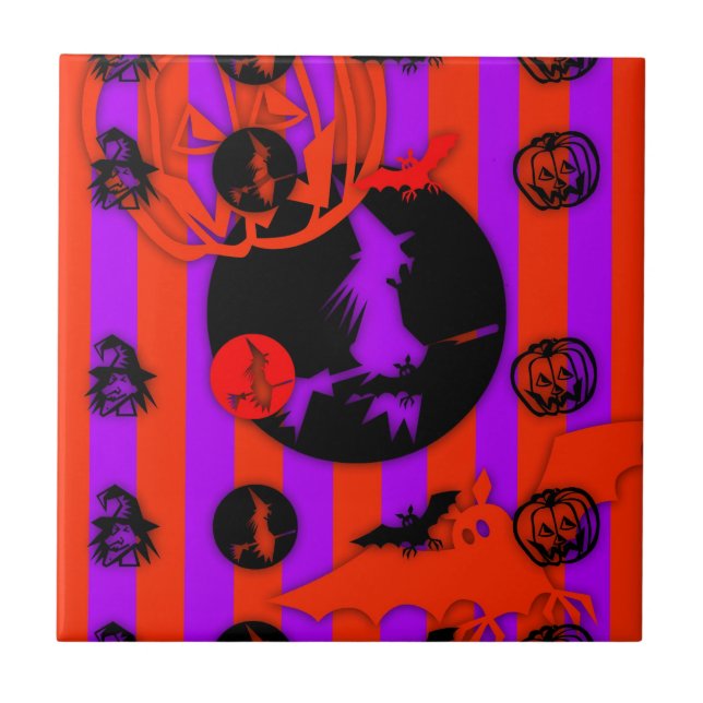 Electric Pop Färg Halloween lila Witch Tile Kakelplatta (Framsidan)