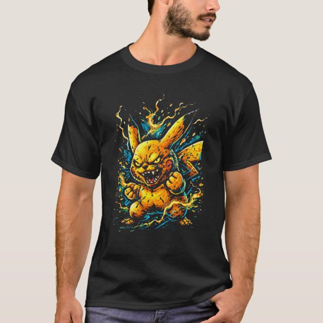 Electric Rage – Pikachu Street Art Illustration T Shirt (Framsida)