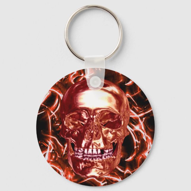 Electric Red Chrome Skull-Nyckelring Nyckelring (Framsida)