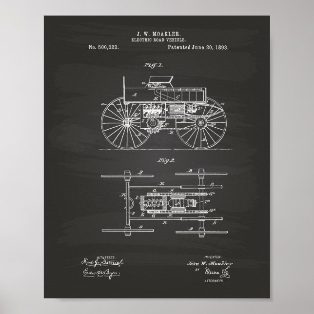 Electric Road Fordon 1893 Patent Art Chalkboard Poster (Framsidan)