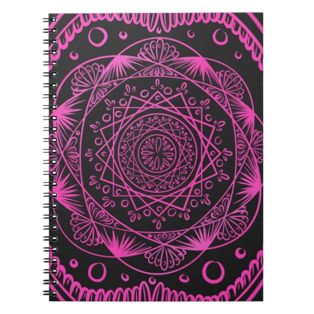 Electric Rosa Mandala Notebook Anteckningsbok Med Spiral (Framsidan)