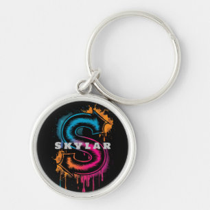 Electric S: Anpassade Bold Graffiti Monogram Rund Silverfärgad Nyckelring