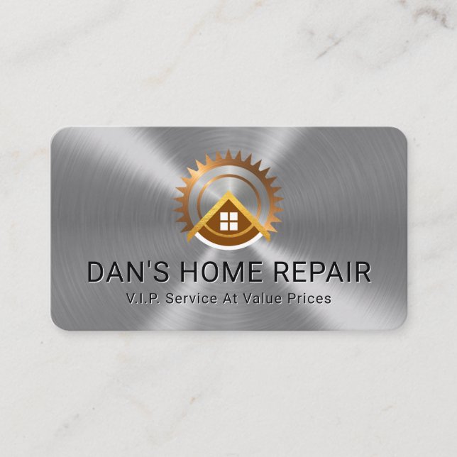 Electric Saw Rooftop On Silver Metallic Layer Visitkort (Framsida)