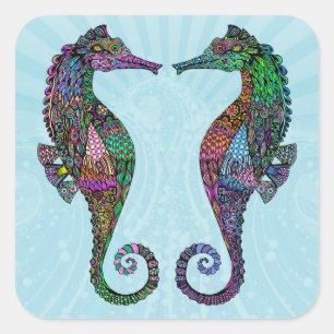 Electric Seahorse Stickers Fyrkantigt Klistermärke