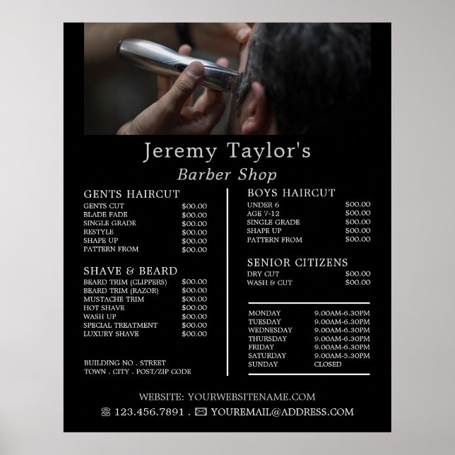 Electric Shave, Manar Barbers Pris List Poster (Framsidan)