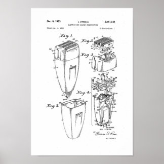 Electric Shaver Patent Poster Barber Shop Decor