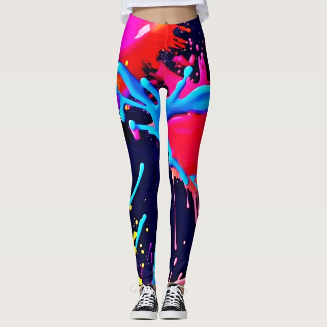 Electric Stänk of Vivid Färg Leggings (Framsida)