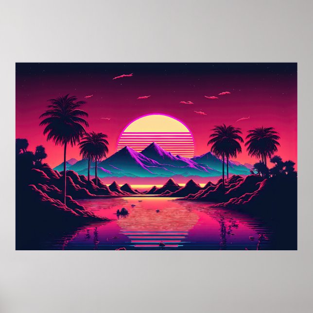 Electric Sunset Symphony: A Synthwave Ode to Natur Poster (Framsidan)