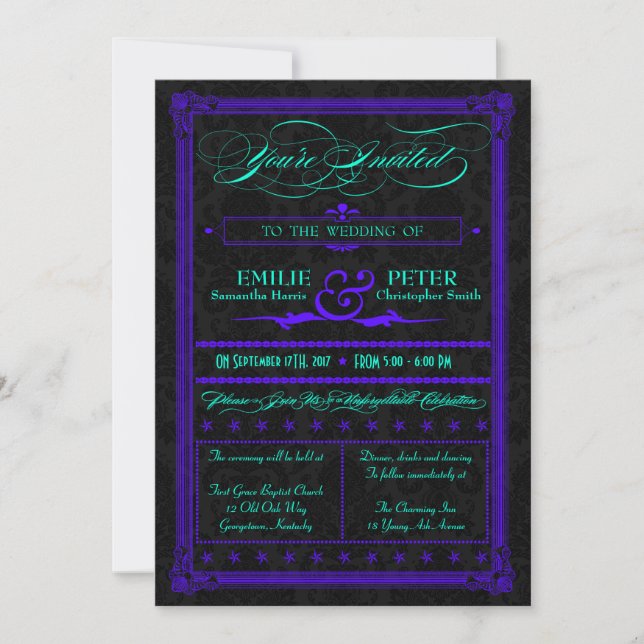 Electric Teal & Lila Poster bröllopsinbjudan Inbjudningar (Framsida)