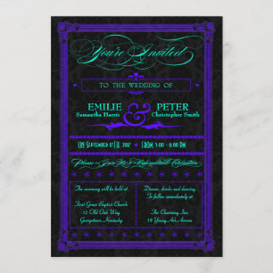 Electric Teal & Lila Poster bröllopsinbjudan Inbjudningar