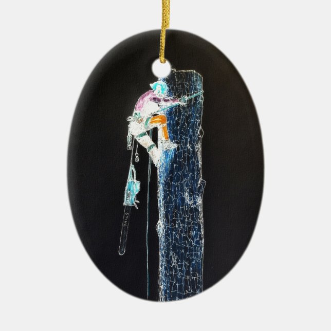 Electric Träd Surgeon Arborist chainsee Julgransprydnad Keramik (Framsidan)