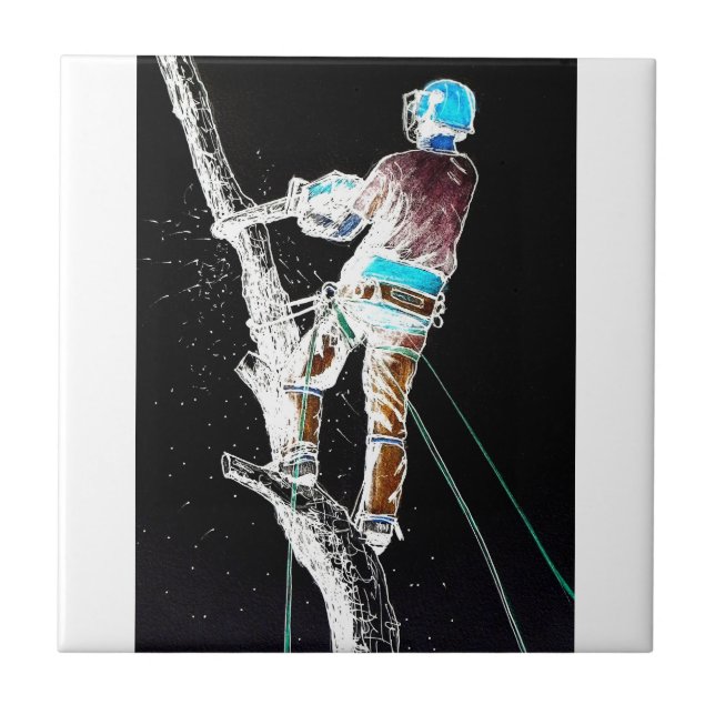 Electric Träd Surgeon Arborist chainsee Kakelplatta (Framsidan)