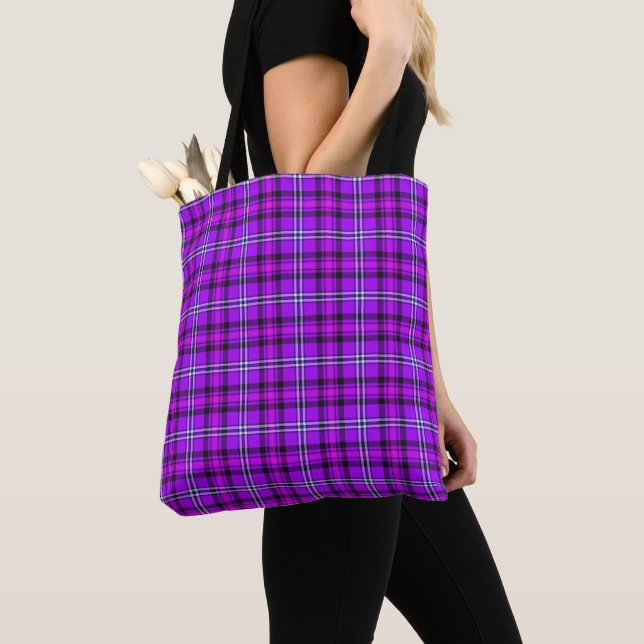 Electric Violet and Fuchsia Plaid Purple Tygkasse (Närbild)
