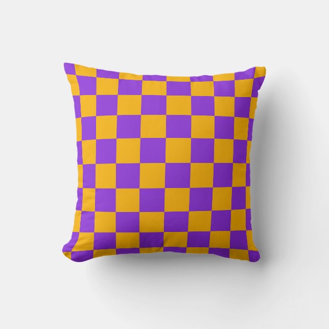 Electric Violet and Golden Amber Checkerboard Kudde (Framsida)