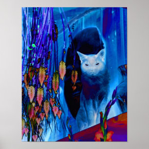 Electrical Blue Siamese Cat Abstrakt Animal Art Poster