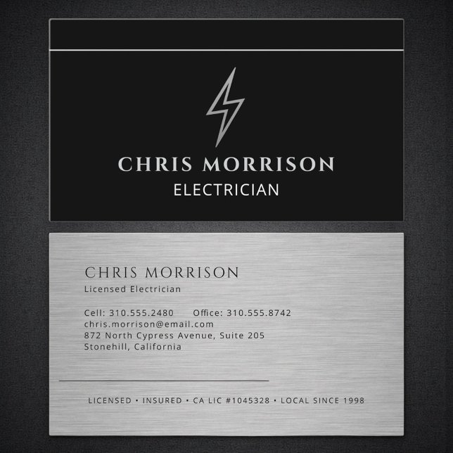 Electrical Business Electrician Metallic Visitkort (Skapare uppladdad)