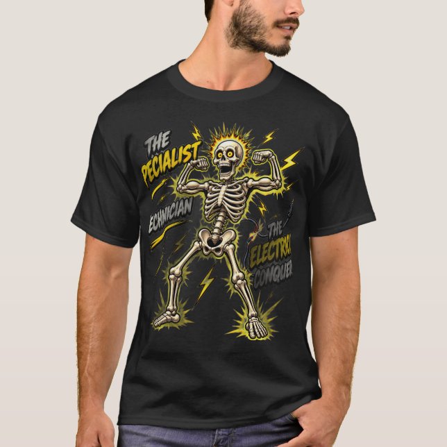 Electrical Technician Skeleton Flexing T Shirt (Framsida)