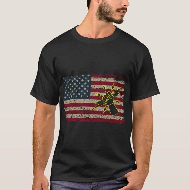 Electrician America Flagga Patriotic Electric T Shirt (Framsida)
