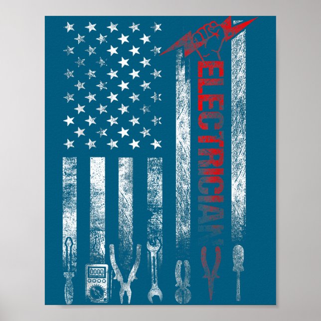 Electrician American Flag Funny Electricians Tools Poster (Framsidan)