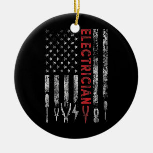 Electrician American Flagga Patriotic Funny Julgransprydnad Keramik