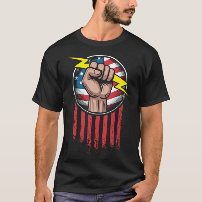 Electrician American flagga patriotic T Shirt (Framsida)