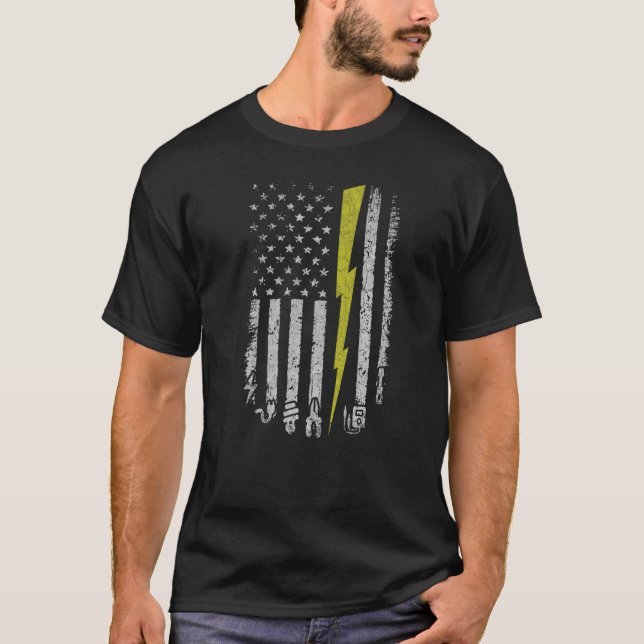 Electrician American US Flag Tools For Electrician T Shirt (Framsida)