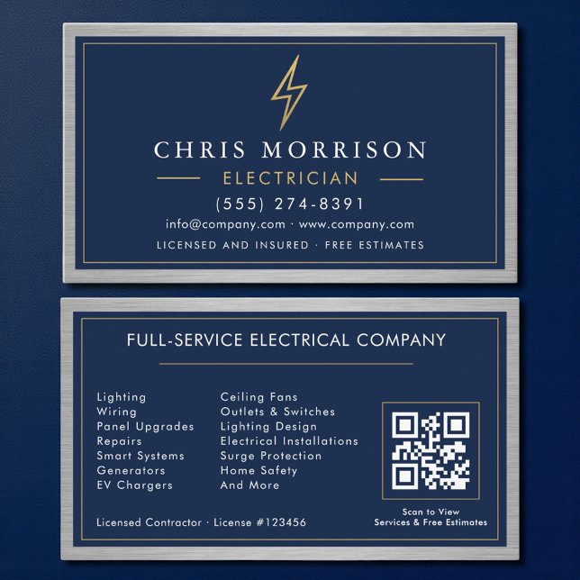 Electrician Electrical Contractor Metal QR Code Visitkort (Skapare uppladdad)