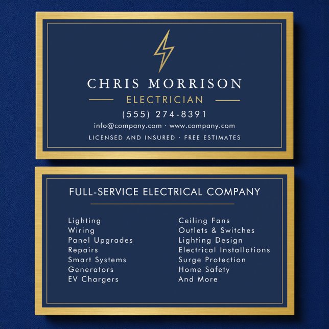 Electrician Handyman Contractor Metal Navy Blue Visitkort (Skapare uppladdad)