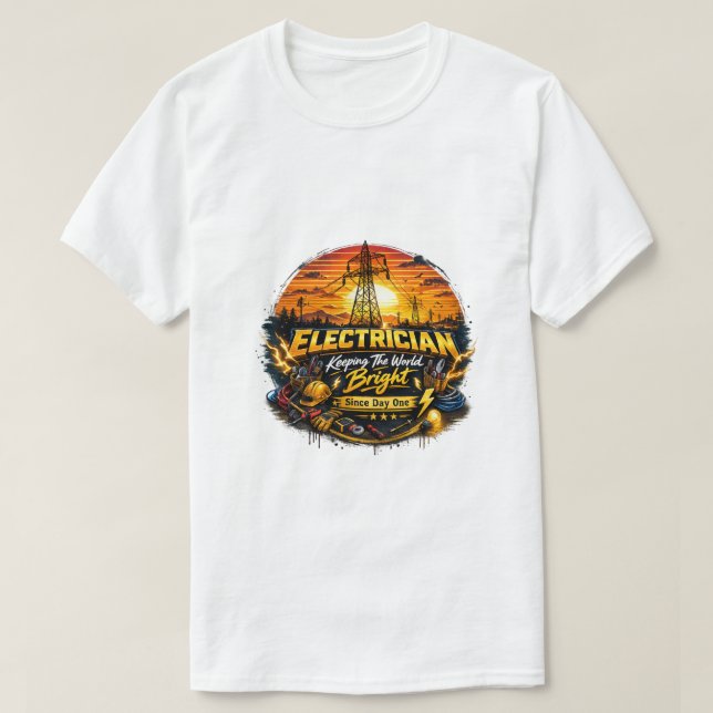 Electrician Keeping The World Bright Retro Sunset T Shirt (Design framsida)