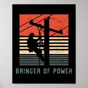 Electrician Lineman Bringer Of Power Retro Vintage Poster