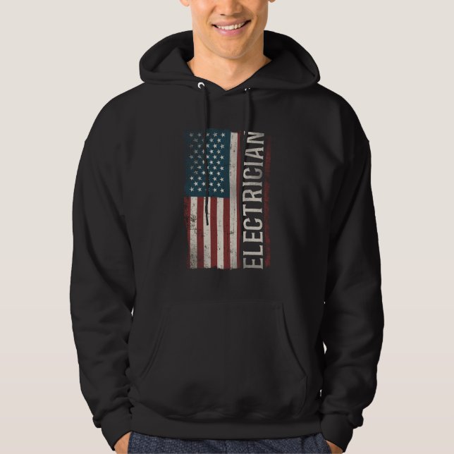 Electrician Lineman Electrician (American Flagga) Hoodie (Framsida)
