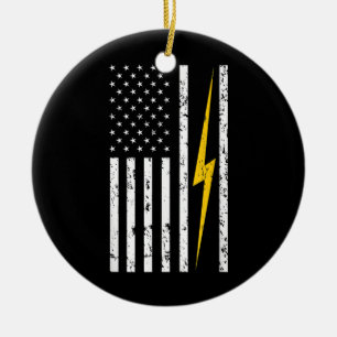 Electrician Patriotic American USA flagga Lineman Julgransprydnad Keramik