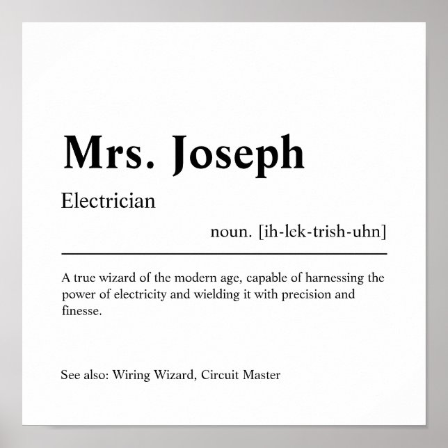 Electrician Personlig Gift Poster (Framsidan)