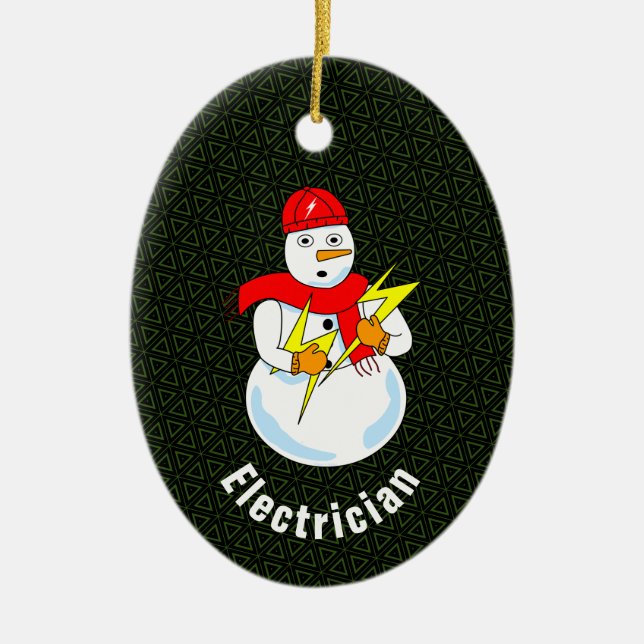 Electrician Snögubbe Julgransprydnad Keramik (Framsidan)