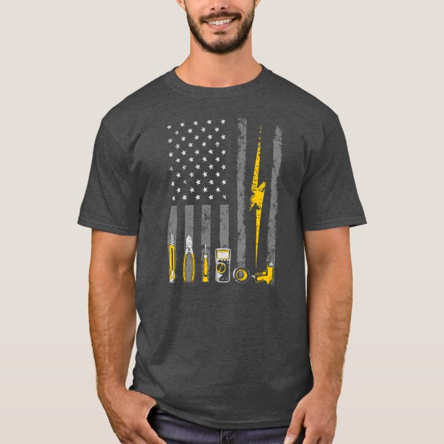 Electrician US Flagga Patriotic Job Wire  T Shirt (Framsida)
