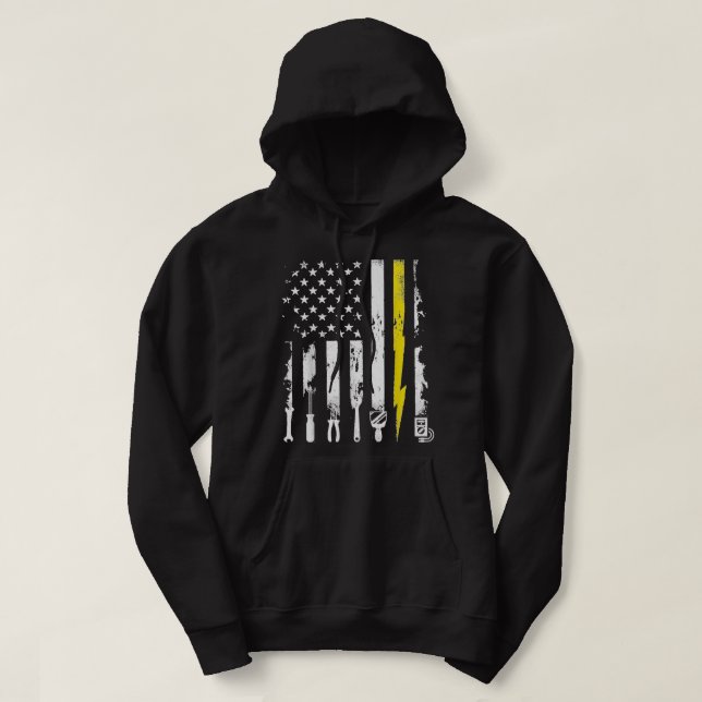 Electrician US Flagga Verktyg For Electrician Gift Hoodie (Design framsida)