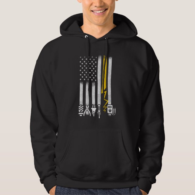 Electrician US Flagga Verktyg for Electrician Hoodie (Framsida)