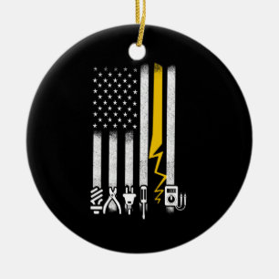 Electrician US Flagga Verktyg for Electrician Julgransprydnad Keramik